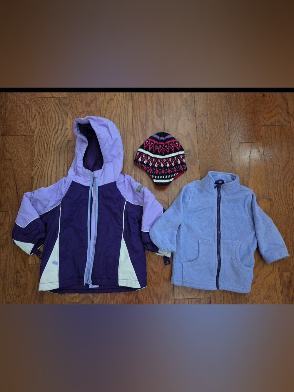 Kids Purple Hooded 2 In 1 Winter Jacket -Cold-Weather Shell With Hat